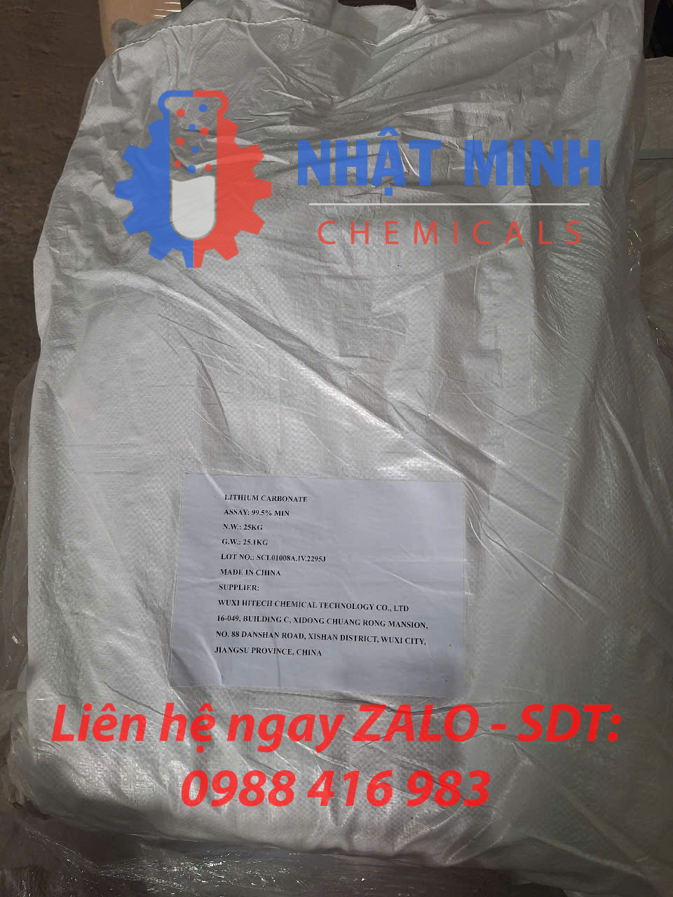 Lithium Carbonate 25kg của công ty Nhật Minh Chemicals, sản phẩm nhập khẩu từ Trung Quốc, liên hệ ZALO 0988 416 983 để biết thêm chi tiết.