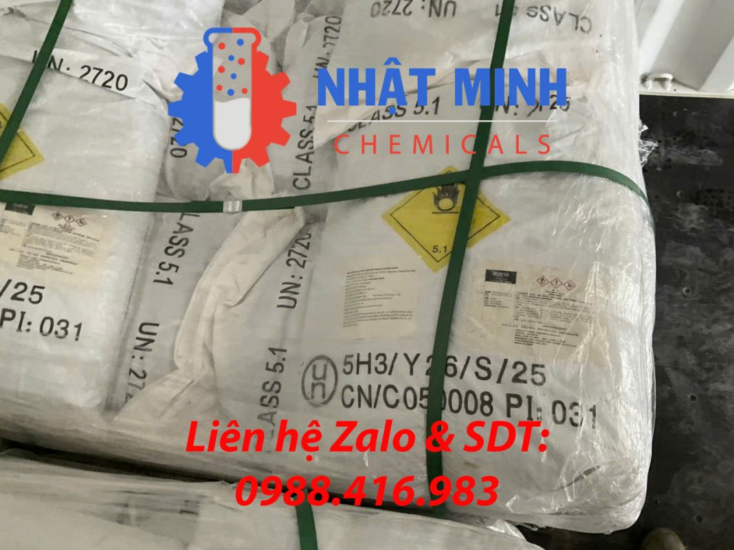 Bao bì Manganese Carbonate (MnCO₃) N.W. 25 kg, G.W. 25.2 kg, xuất xứ Trung Quốc, phân phối bởi Nhật Minh Chemicals.