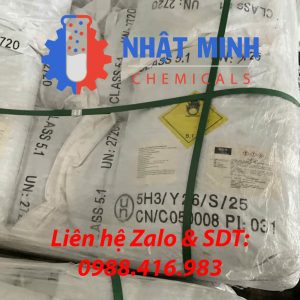 Bao bì Manganese Carbonate (MnCO₃) N.W. 25 kg, G.W. 25.2 kg, xuất xứ Trung Quốc, phân phối bởi Nhật Minh Chemicals.