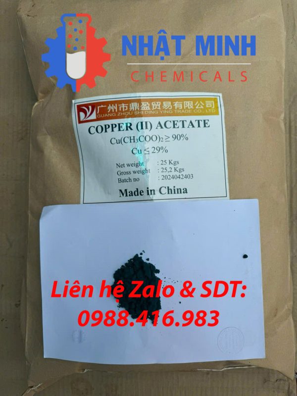 Hình ảnh sản phẩm Copper (II) Acetate - Ethanoate Đồng(II) với độ tinh khiết ≥ 90%, đóng gói 25kg, sản xuất tại Trung Quốc, phân phối bởi Nhật Minh Chemicals. Hỗ trợ kỹ thuật và giao hàng toàn quốc - Hotline: 0988.416.983