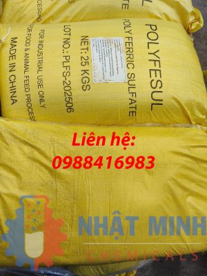Bao 25kg Poly Ferric Sulfate (PFS) — LOT: PLFS-202506 — Sản xuất: China. Dùng cho mục đích công nghiệp (NET: 25 KGS).