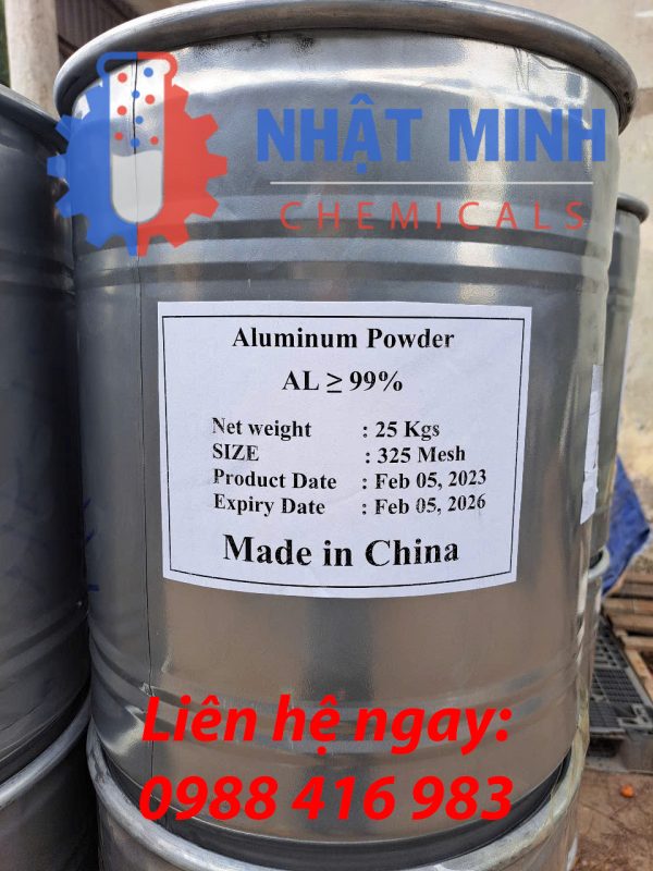 Bao 25 Kgs Aluminum Powder, Al ≥99%, kích thước hạt 325 Mesh, ngày sản xuất 05 Feb 2023, hạn sử dụng 05 Feb 2026 — Made in China